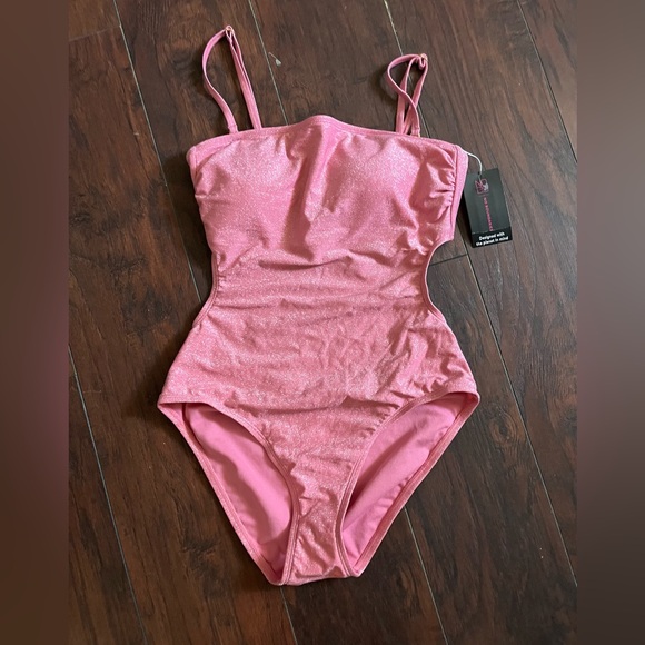 No Boundaries Juniors Swimsuit Pink Sparkly One Piece Swimsuit Size M 7-9 - Picture 1 of 3
